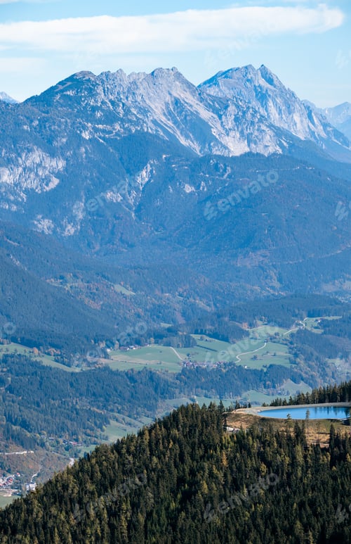 Preview: Peaceful Sunny Day Autumn Alps Mountain View. Reiteralm, Steiermark, Austria.