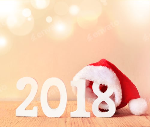 Preview: Santa Fur Cap On A Rustic Wooden Background With Figures 2018
