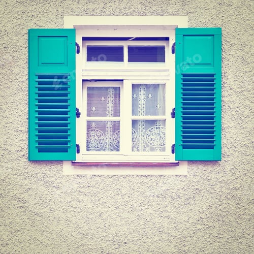 Preview: Typical Bavarian Window With Open Wooden Shutters, Retro Effect