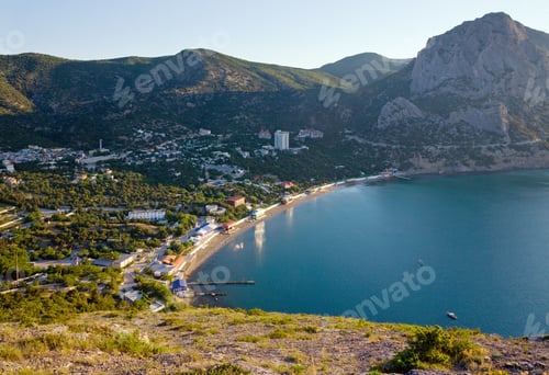 Preview: Coastline Of "Novyj Svit" Town With Morning Sun Reflections In Azure Sea Water Surface (Crimea