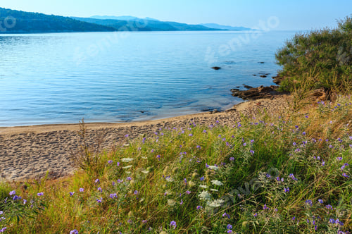 Preview: Morning Sandy Kastri Beach Summer View (Nikiti, Sithonia, Halkidiki, Greece).