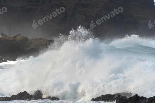 Preview: Foam Waves On The Rocky Coast Of Buenavista North Of Tenerife Island Spain