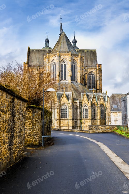 Preview: The Street Leading To The Church In Belgium. Cathedral Of St. Hubert In Belgium