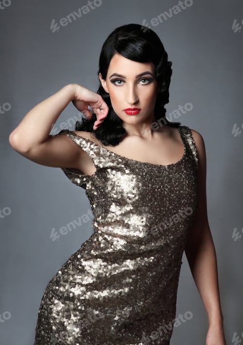 Preview: Beautiful Young Woman. Stylish Hairstyle, Make-Up Art. Vivid Emotions. Retro Style. Woman With