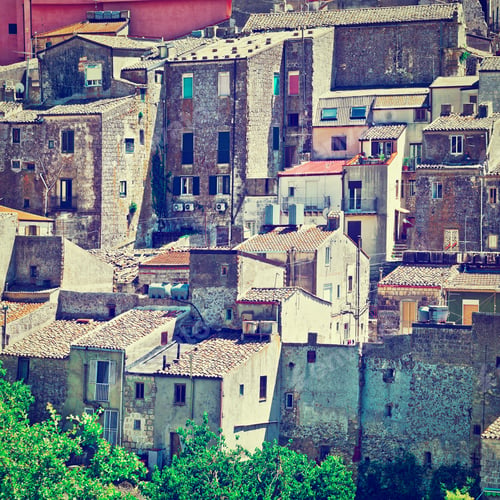 Preview: View To Historic Center City Of Mussomeli In Sicily, Retro Effect