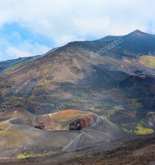 Preview: Path Between Summer Etna Volcano Mountain Craters, Sicily, Italy. Two Shots High-Resolution Image.