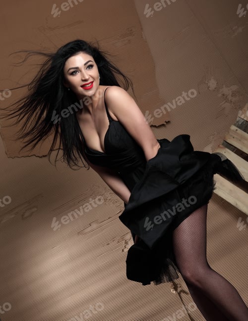 Preview: Beautiful Sexy Girl On Studio Equipment . Long Beautiful Hair. Vivid Emotions