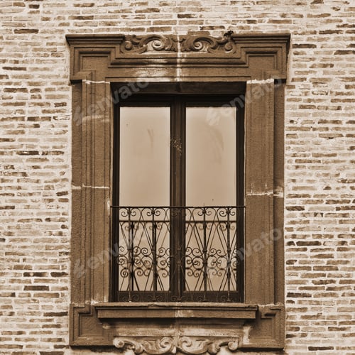 Preview: Italian Window In Sicilian City, Vintage Style Sepia