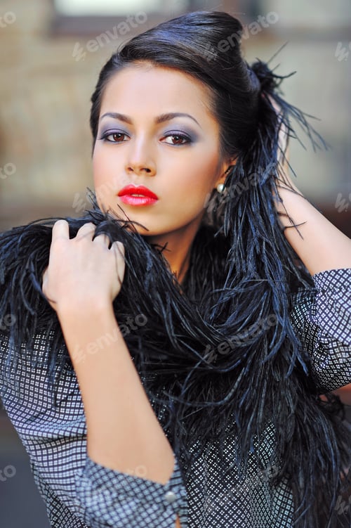 Preview: Close-Up Portrait Of Beautiful Woman'S Purity Face With Bright Red Lips Make-Up