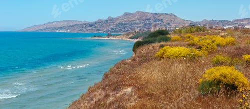 Preview: Paradise Sea Bay With Azure Water And Beach. View From Blossoming Coastline, Torre Di Gaffe