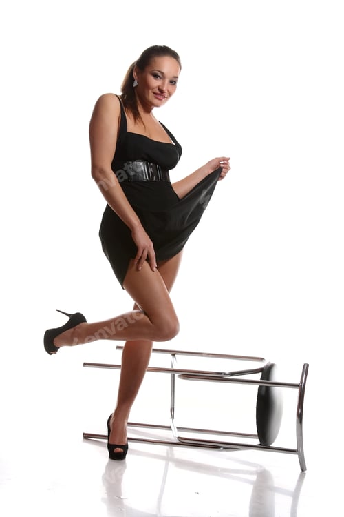 Preview: Portrait Of Blond With A Chair On A White Background