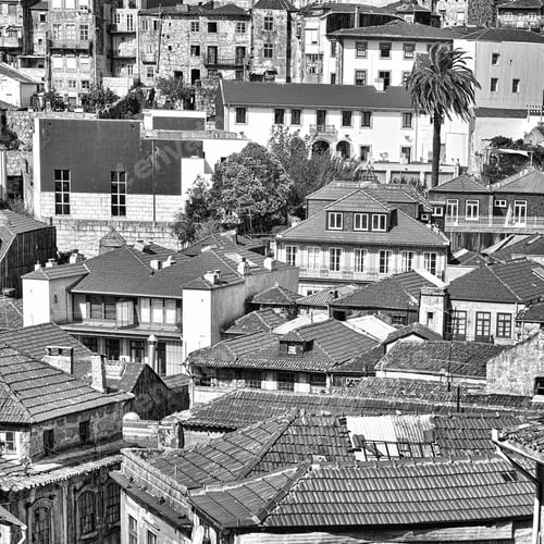 Preview: View To Historic Center City Of Porto In Portugal, Retro Image Filtered Style
