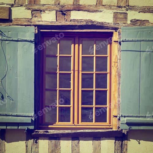 Preview: French Window With Open Wooden Shutters, Instagram Effect