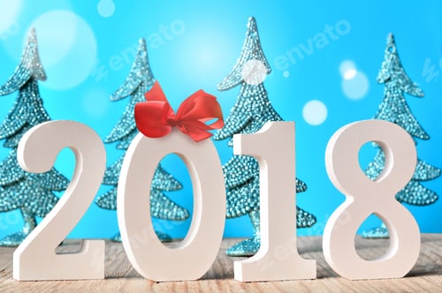 Preview: Happy New Year. 2018 Numbers On Blue Background