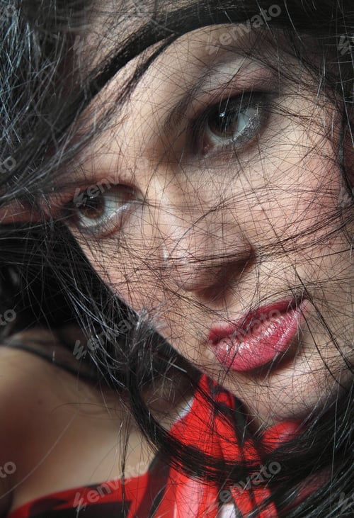 Preview: Portrait Of Beautiful Girl With Black Hair Luxuriant