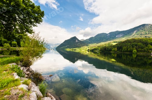Preview: Austrian Landscape With Forests, Meadows, Fields And Pastures Surrounding The Lake Grunlsee On The