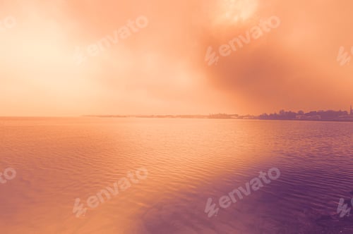 Preview: Deserted Shore Of Lake Garda In Italy In The Absence Of Tourism At Dawn In A Contemporary Style.