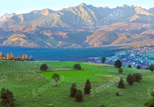 Preview: Summer Sunrise Mountain Village Outskirts View And Tatra Range Behind (Gliczarow Dolny In Valley