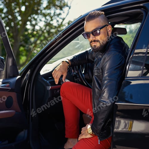 Preview: Stylish Sexy Man In A Car Outdoor Fashion Portrait