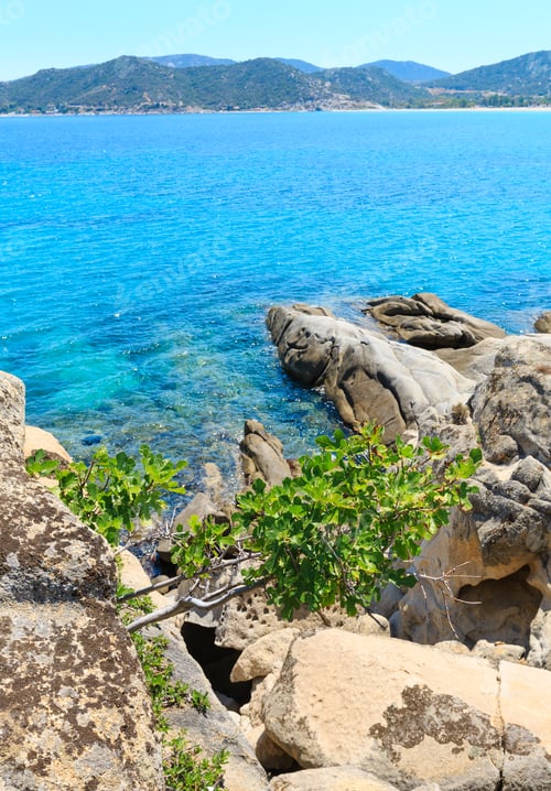 Preview: Summer Sea Scenery With Aquamarine Transparent Water. View From Shore (Sithonia, Halkidiki, Greece).