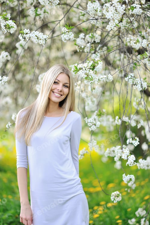 Preview: Portrait Of Young Beautiful Blond Woman Outdoors