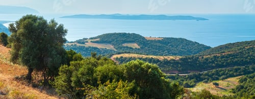 Preview: Beautiful Summer Seascape With A Wooded Coast, View From The Athos Peninsula, Sithonia And Amoliani