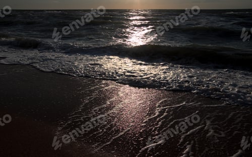 Preview: Coast And Night Moonlight Path On Sea Water Surface