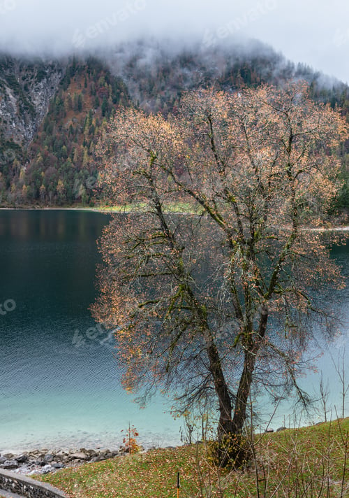 Preview: Mountain Alpine Autumn Lake Achensee, Alps, Tirol, Austria. Picturesque Traveling, Seasonal And
