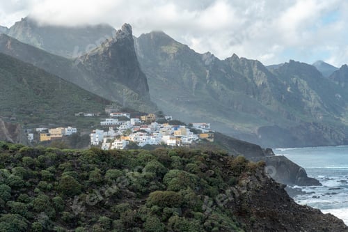 Preview: Tenerife, Canary Islands, Spain. Western Coast View, Mountain Anaga And Costal Village Almaciga