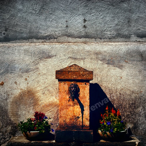 Preview: Old Drinking Fountain In Italy, Vintage Style Toned Picture