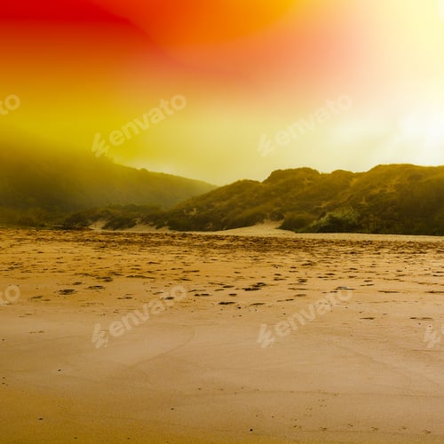 Preview: Portuguese Atlantic Ocean Beach In The Morning Mist At Sunrise. Breathtaking Landscape And Nature