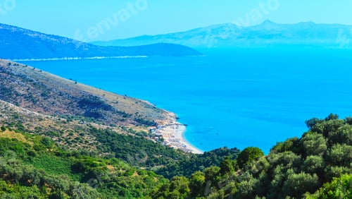 Preview: Adriatic Sea Summer Coast With Beach And Corfu Island In Mist(Lukove Komuna, Albania). View From