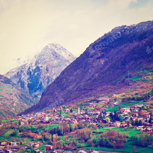 Preview: Small City At The Foot Of The Italian Alps, Instagram Effect