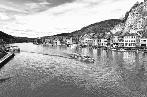 Preview: Embankment Of The River Meuse In The Belgian City Of Dinant. Beautiful Small Town Dinant In