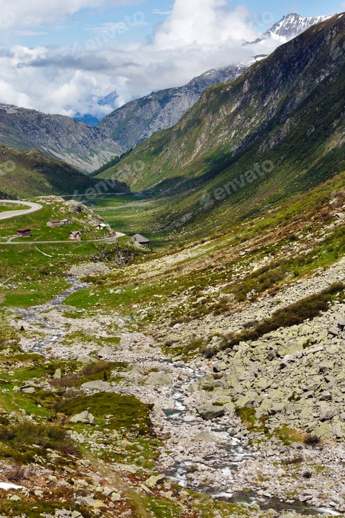 Preview: Summer Alps Mountain View From Pass Passo Del San Gottardo (Switzerland)