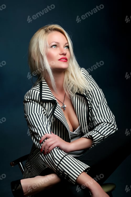 Preview: Beautiful Sexy Girl On Studio Equipment . Long Beautiful Hair. Vivid Emotions