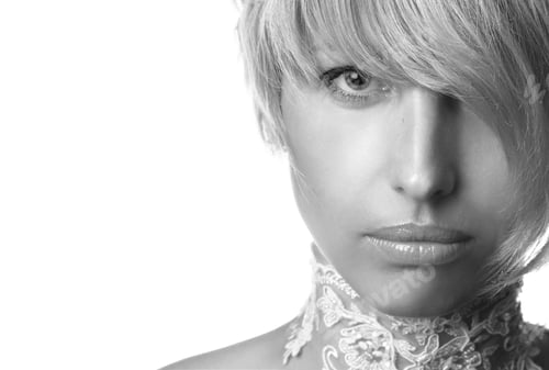 Preview: Portrait Of A Beautiful Blue-Eyed Woman On A White Background