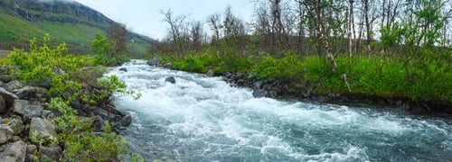 Preview: A River In Norway. Summer Cloudy Landscape. Panorama.