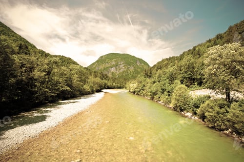 Preview: The Nature Of Southern Germany, The Stones In The Dried Riverbed In The Bavarian Alps. Retro Style