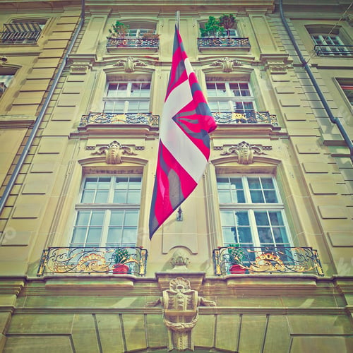 Preview: Facade Decorated With Flag Of Berne In Switzerland, Instagram Effect