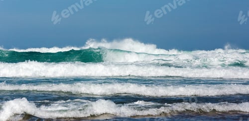 Preview: Sea Storm And Waves With Foam And Splashes. Seascape View From Beach.