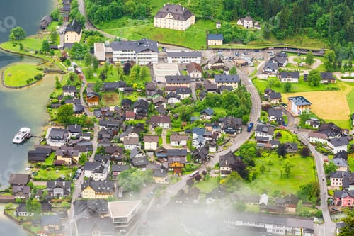 Preview: Rain And Clouds On The Hallstattersee In Austria. Bird'S Eye View Of The Morning Mist Over The