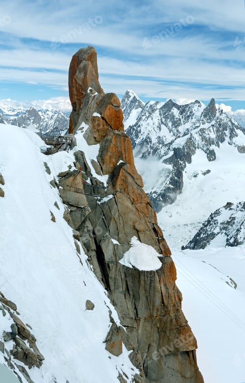 Preview: Mont Blanc Mountain Massif Summer Landscape(View From Aiguille Du Midi Mount, French ) With