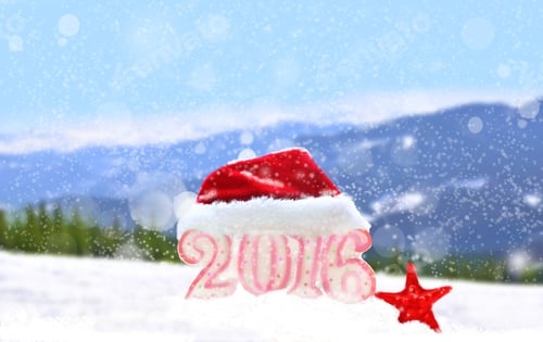 Preview: New Year 2016 Sign With Santa Claus Hat. Christmas Background.