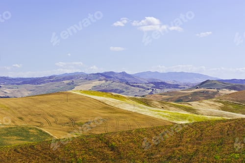 Preview: Harvested Wheat Fields On The Hills In Sicily
