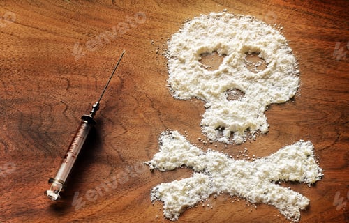 Preview: Drug Powder Cocaine In The Silhouette Of The Skull And Syringe