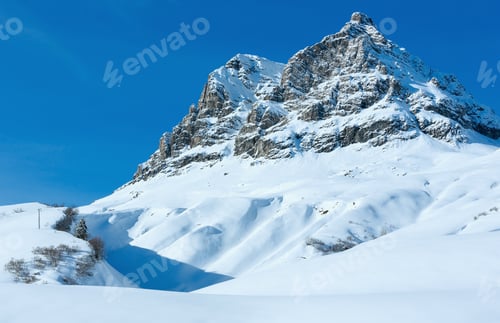 Preview: Winter Mountain Rocky Top View With Snowy Slope (Austria, Tyrol).