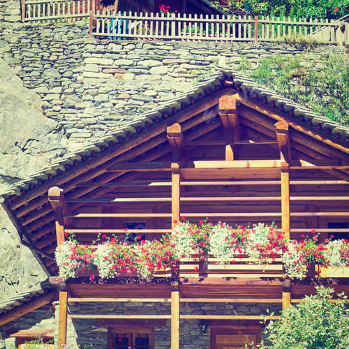 Preview: Wooden Loft Decorated With Fresh Flowers In The Italian Alps, Instagram Effect