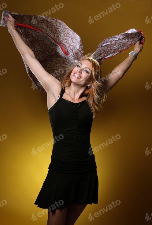 Preview: Wind And Red Shawl With A Beautiful Blonde