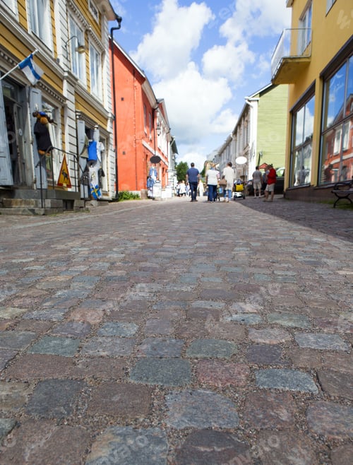 Preview: View On The Cobblestone Street. Low Point Of View.